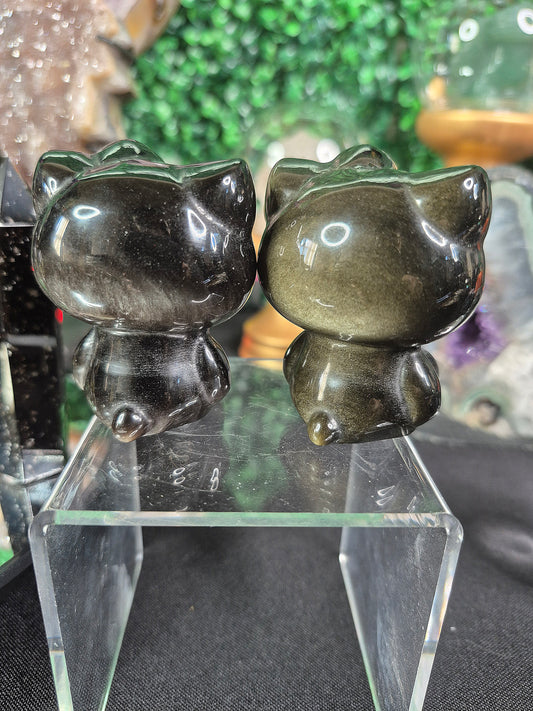 Silver or Gold Sheen Obsidian Hello Kitty