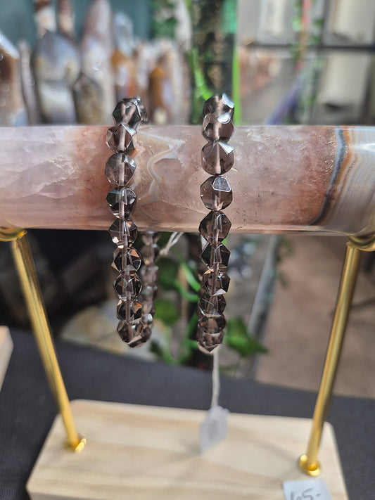 Faceted Cut Smoky Quartz Beaded Bracelet (8mm)