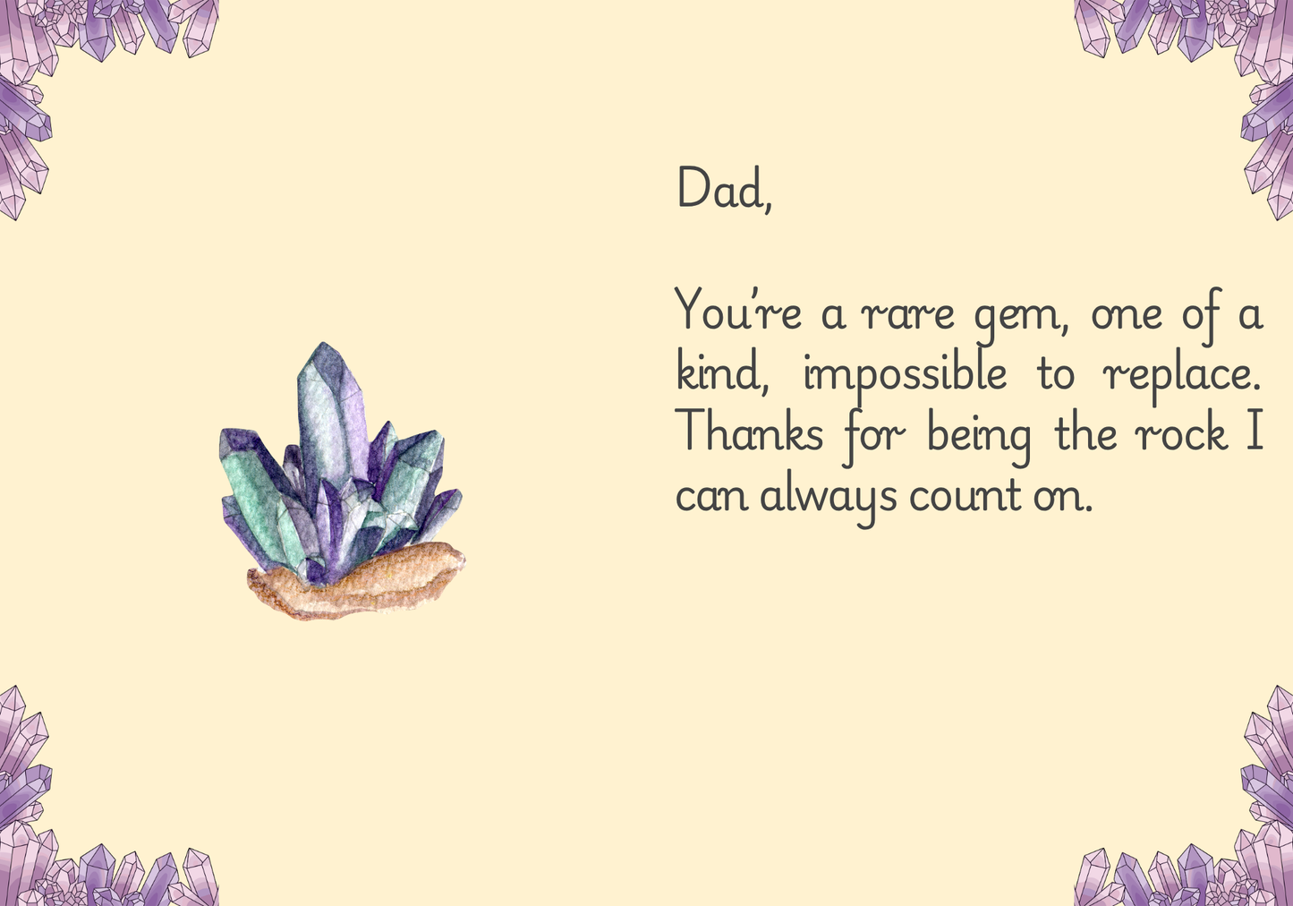 Father’s Day Card Printable • Crystal Wreath Card for Dad • “You’re a Rare Gem” Message • Digital Download