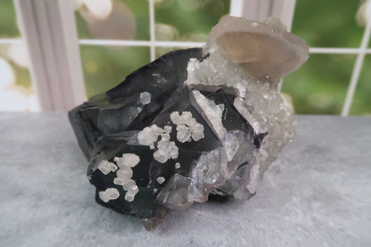 XL Velvet Sheen Green Fluorite with Quartz & Calcite