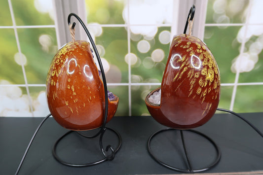 Rose Quartz & Amethyst Swinging Lamps with Stand