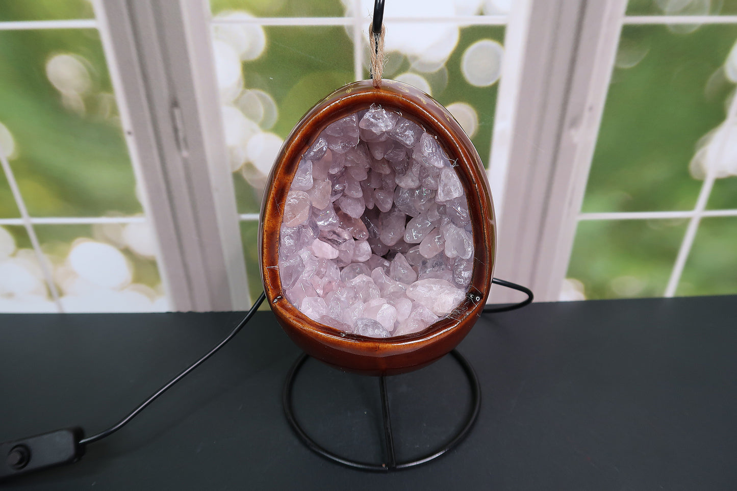 Rose Quartz & Amethyst Swinging Lamps with Stand