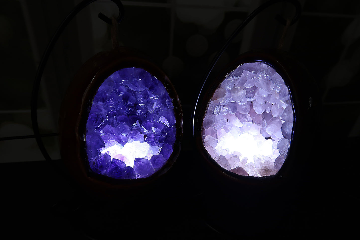 Rose Quartz & Amethyst Swinging Lamps with Stand