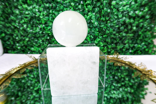 Selenite Sphere & Hamsa Hand Slab