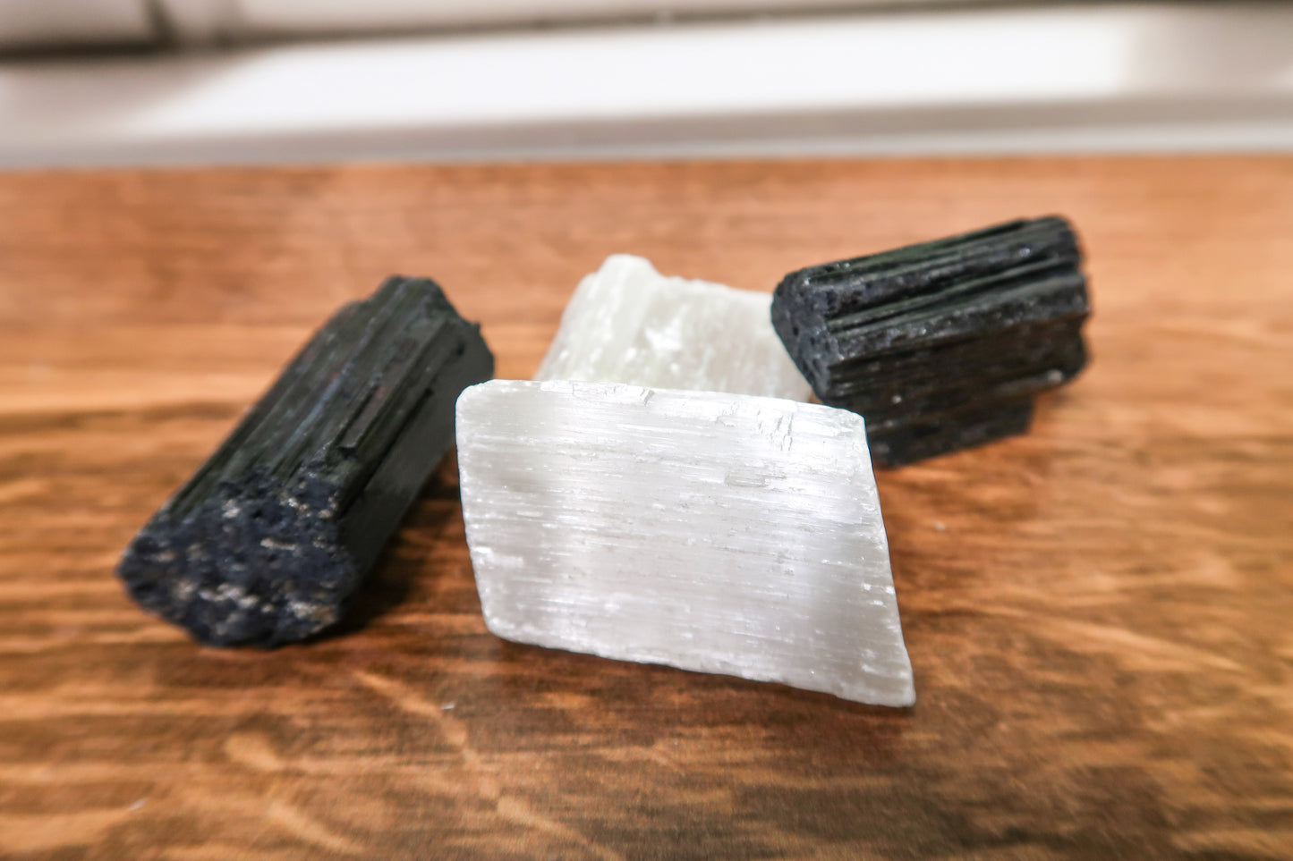 Selenite and Black Tourmaline Chunks