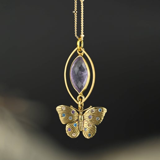 Vintage Ametrine Butterfly Necklace with Multi Stones