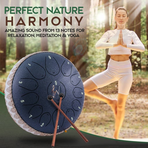 Navy Blue Steel Tongue Relaxing Meditation Rain Drum - 13 Notes