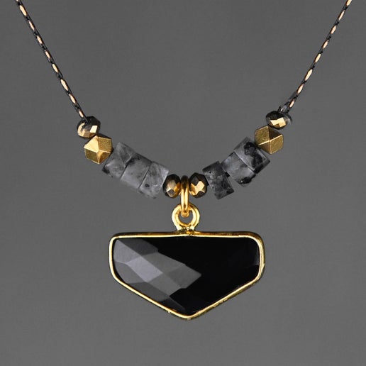 Half Shield Black Onyx & Black Labradorite Heishi Necklace