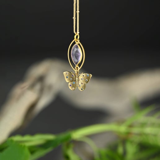 Vintage Ametrine Butterfly Necklace with Multi Stones
