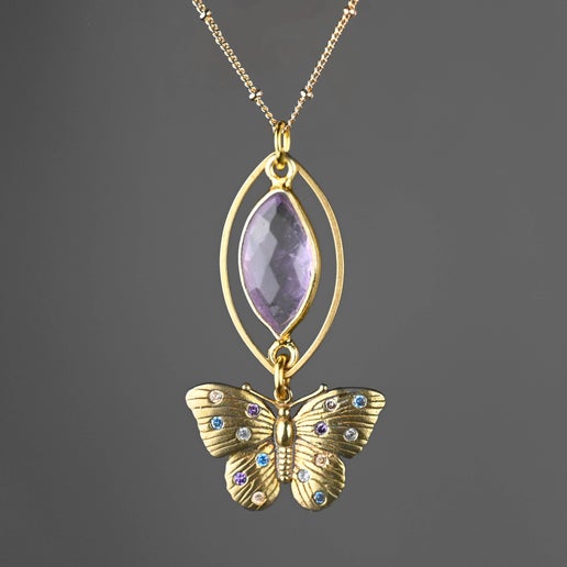 Vintage Ametrine Butterfly Necklace with Multi Stones