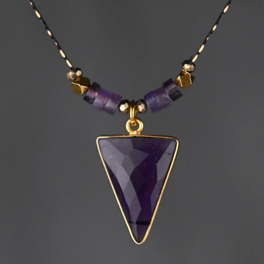 Amethyst Triangle & Amethyst Heishi Necklace