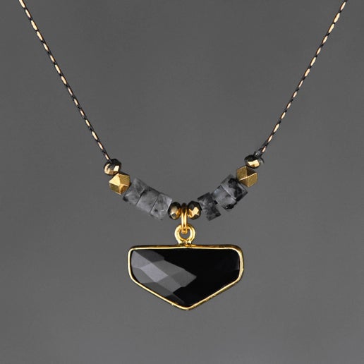 Half Shield Black Onyx & Black Labradorite Heishi Necklace