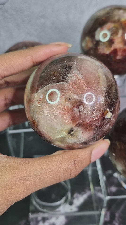 Fire Quartz with Moonstone Spheres