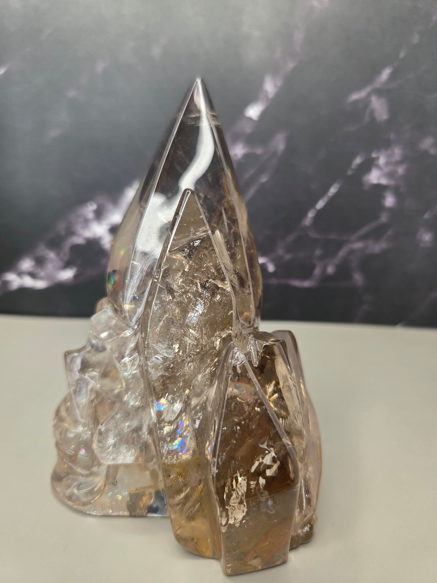 Smoky Quartz Skull Carving