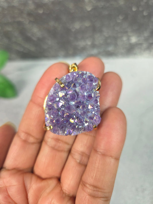 Aura Amethyst Cluster Pendant
