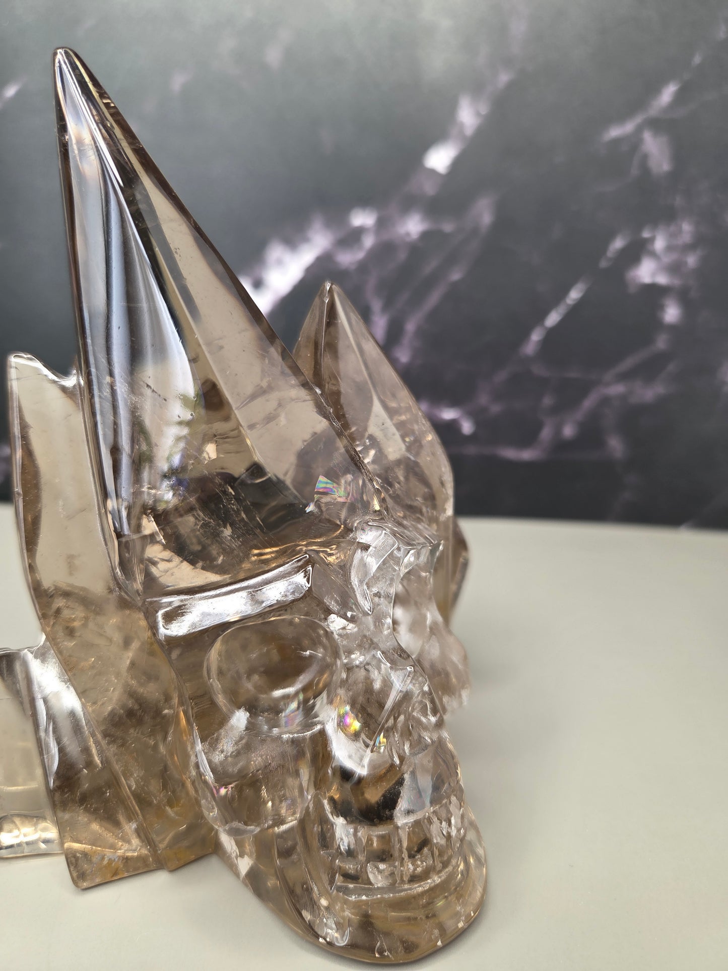 Smoky Quartz Skull Carving