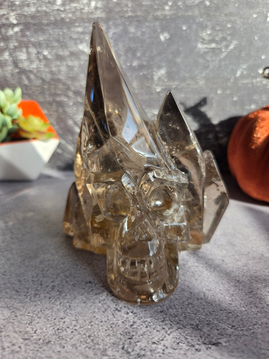 Smoky Quartz Skull Carving