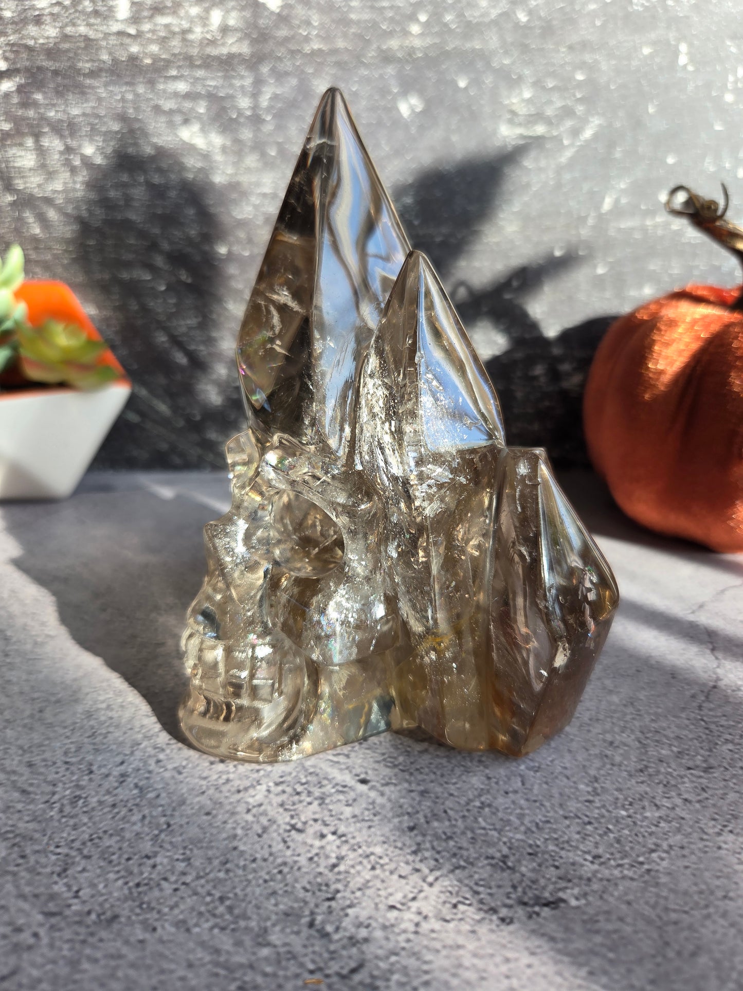 Smoky Quartz Skull Carving