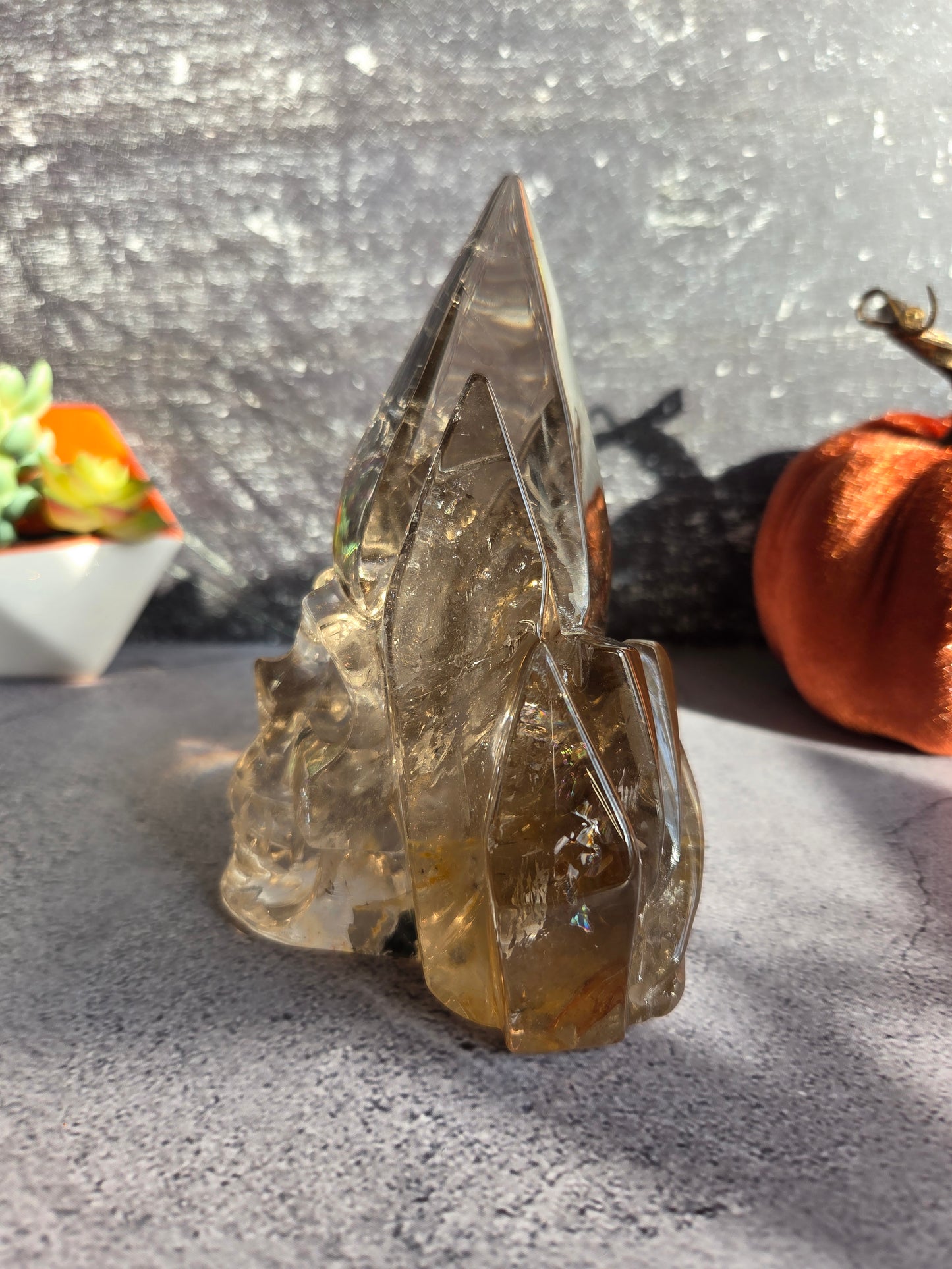 Smoky Quartz Skull Carving