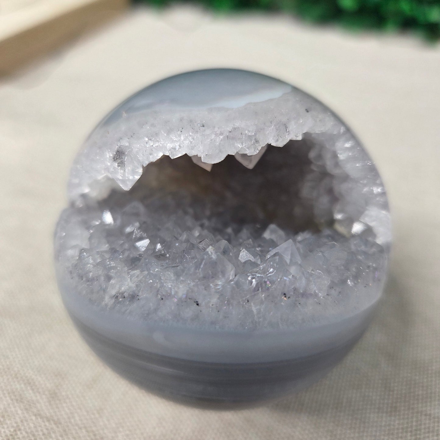 Radiant Druzy Blue Agate Geode Sphere