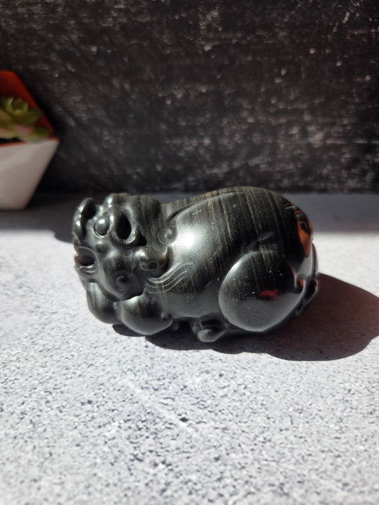 Banded Silver Sheen Obsidian Money Toad