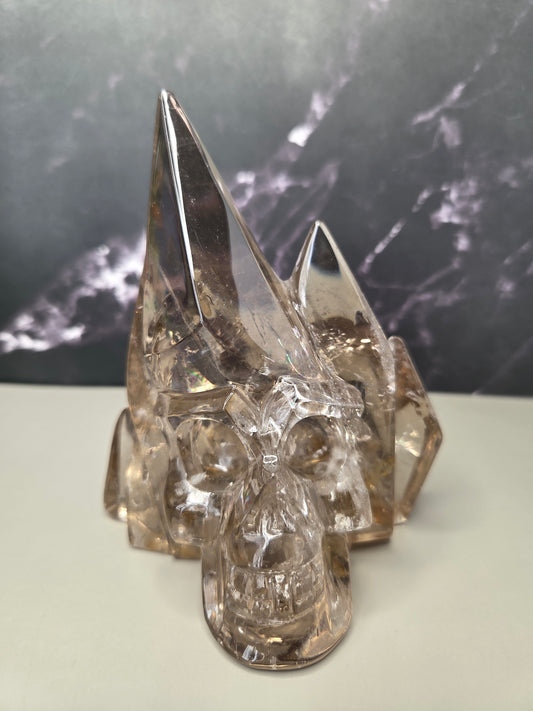 Smoky Quartz Skull Carving