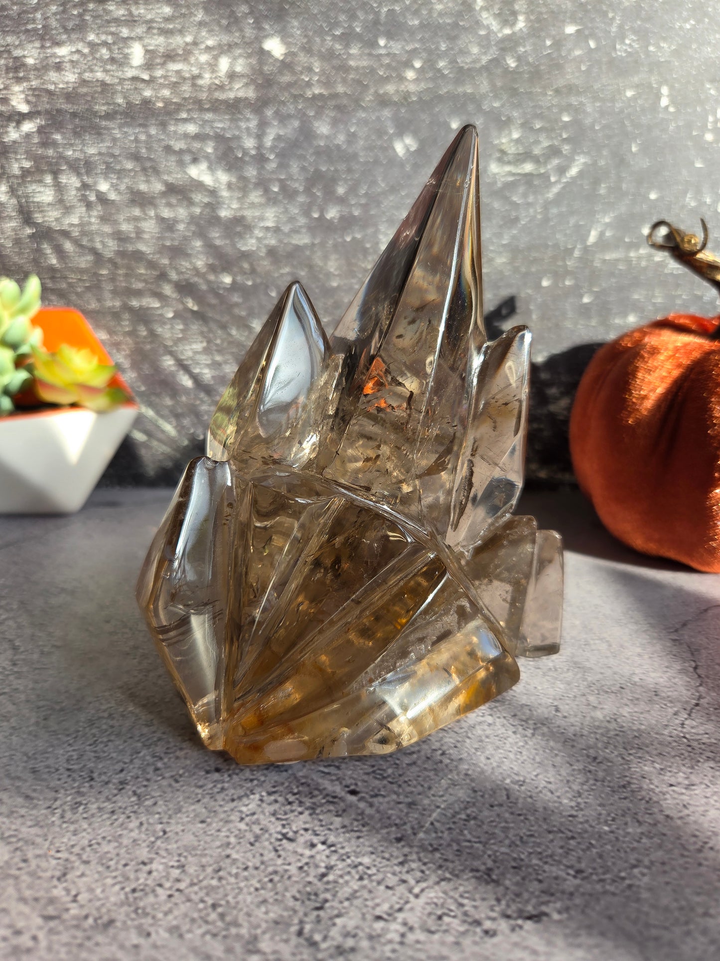 Smoky Quartz Skull Carving