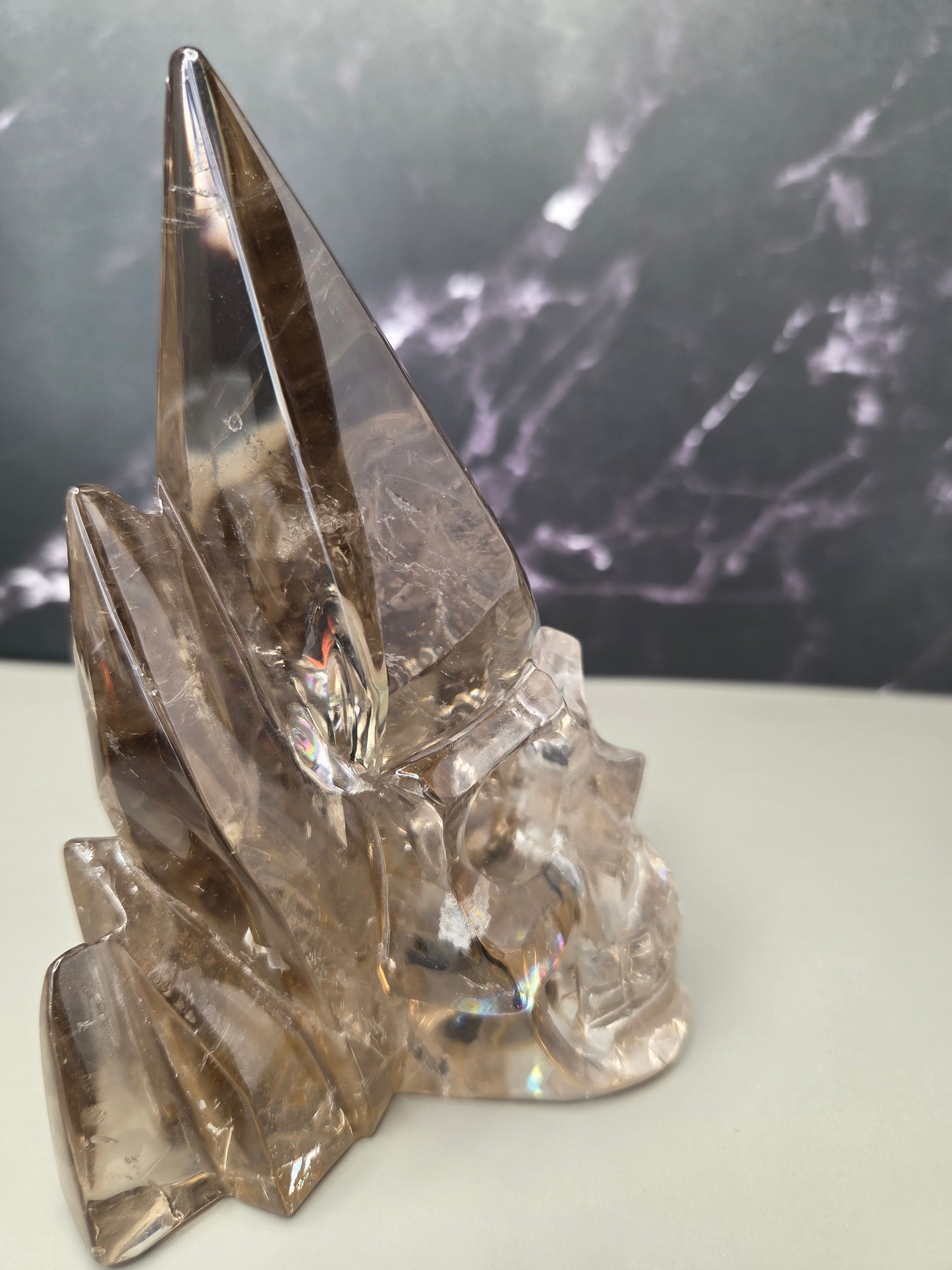 Smoky Quartz Skull Carving