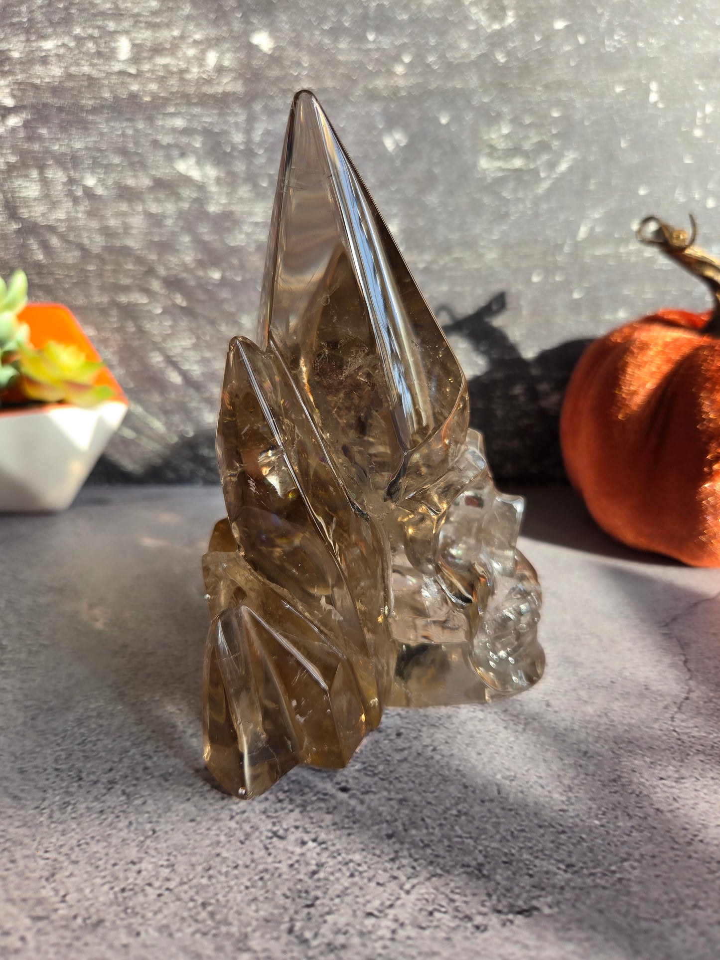 Smoky Quartz Skull Carving