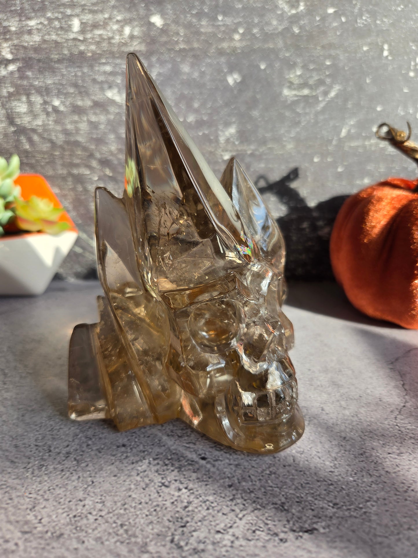 Smoky Quartz Skull Carving