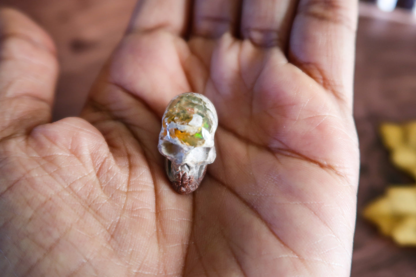 Mexican Fire Cantera Opal Skull Carving