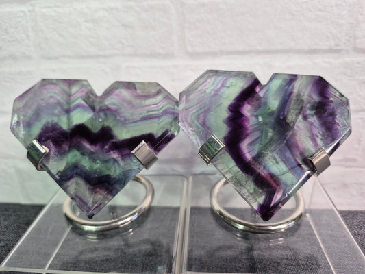 Faceted Cut Fluorite Heart on Stand