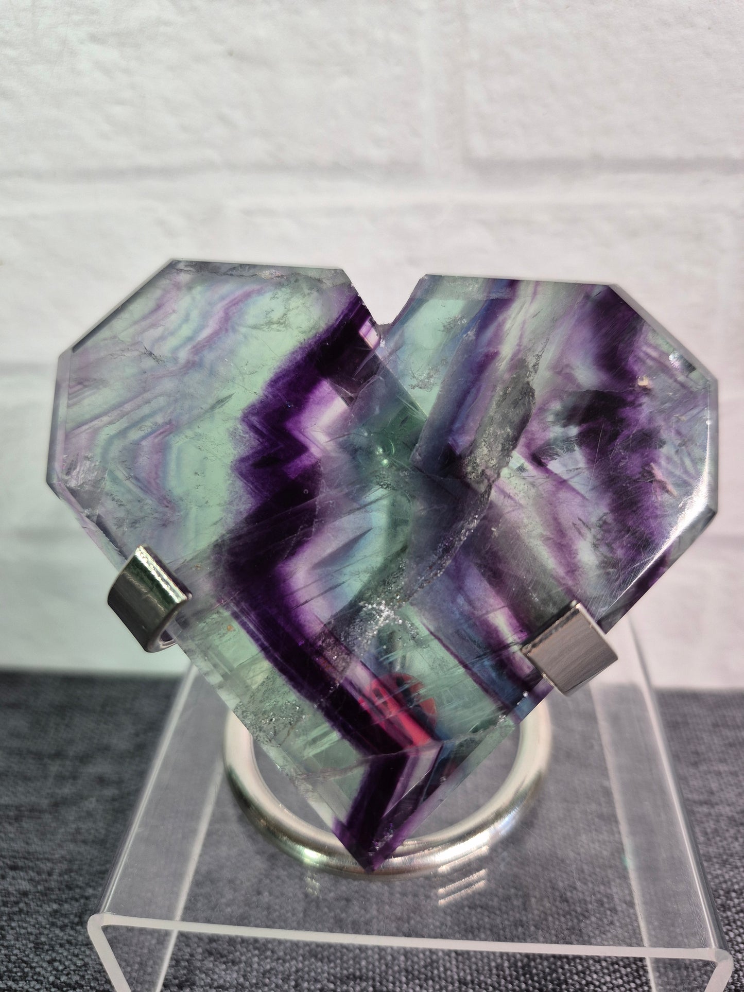 Faceted Cut Fluorite Heart on Stand