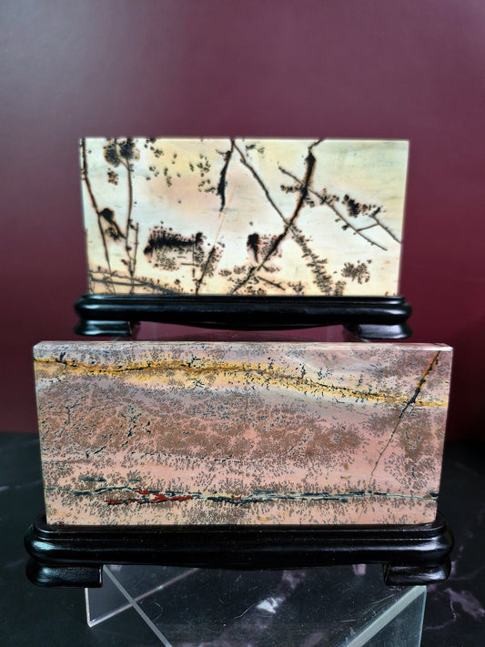 Dendritic Picture Jasper Slab on Wood Stand