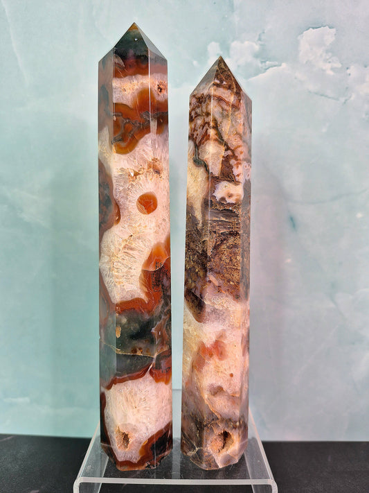Red Moss Agate Towers