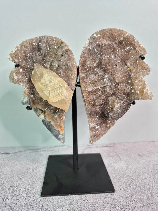 Amethyst Wings with Calcite on Stand