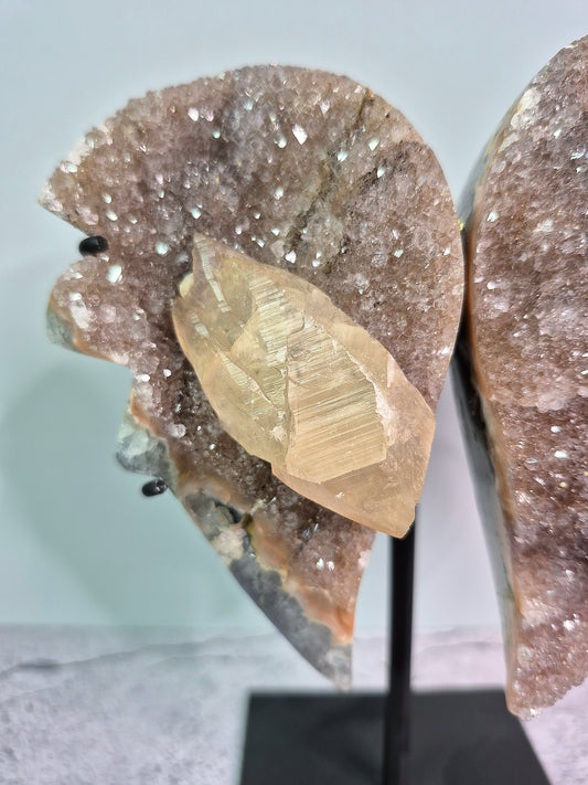 Amethyst Wings with Calcite on Stand