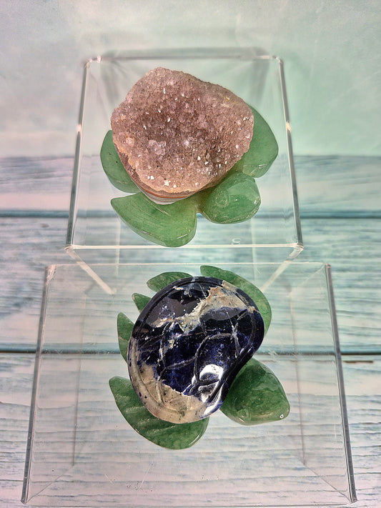 Green Aventurine Turtles with Sodalite and Amethyst