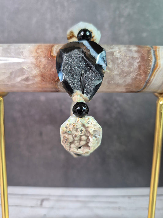 Stunning Black Agate Bracelet with Druzy