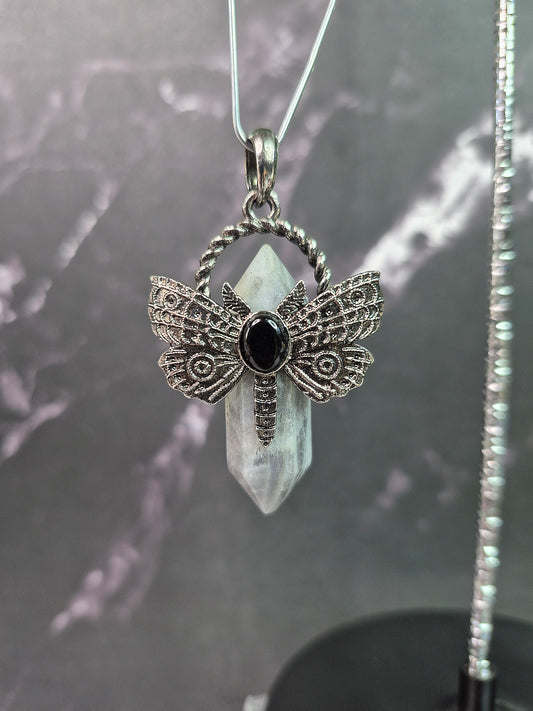 Labradorite and Obsidian Double-Terminated Dragonfly Pendant
