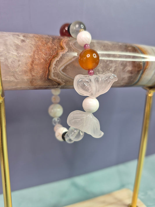 Rose Quartz Butterfly Wing Multi Gem Beaded Bracelet