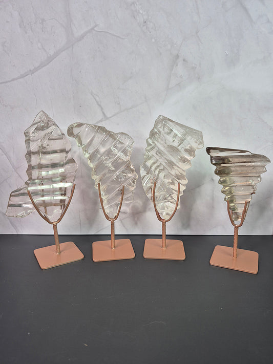 Faceted Smoky Lemurian Freeforms on Stands