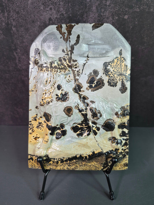 Dendritic Picture Jasper Howling Wolf at Moon Plaque