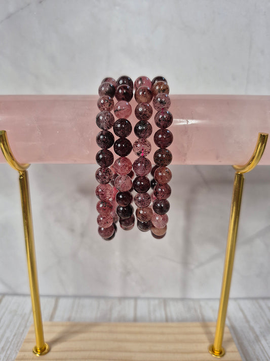 Strawberry Quartz with Garden Quartz Beaded Bracelets