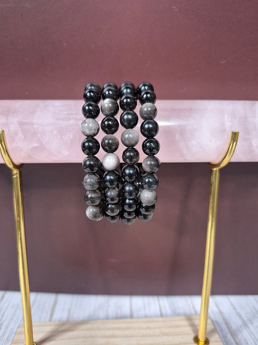 Silver Sheen Obsidian Beaded Bracelets