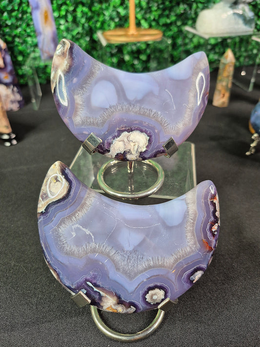 Blue Flower Agate Crescent Moons
