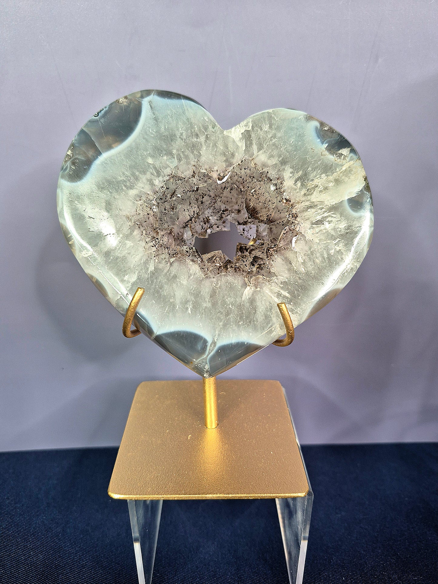 Blue Agate Hearts with Druzy