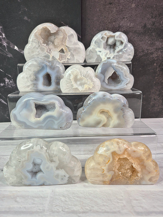 Agate Cloud Carvings with Druzy