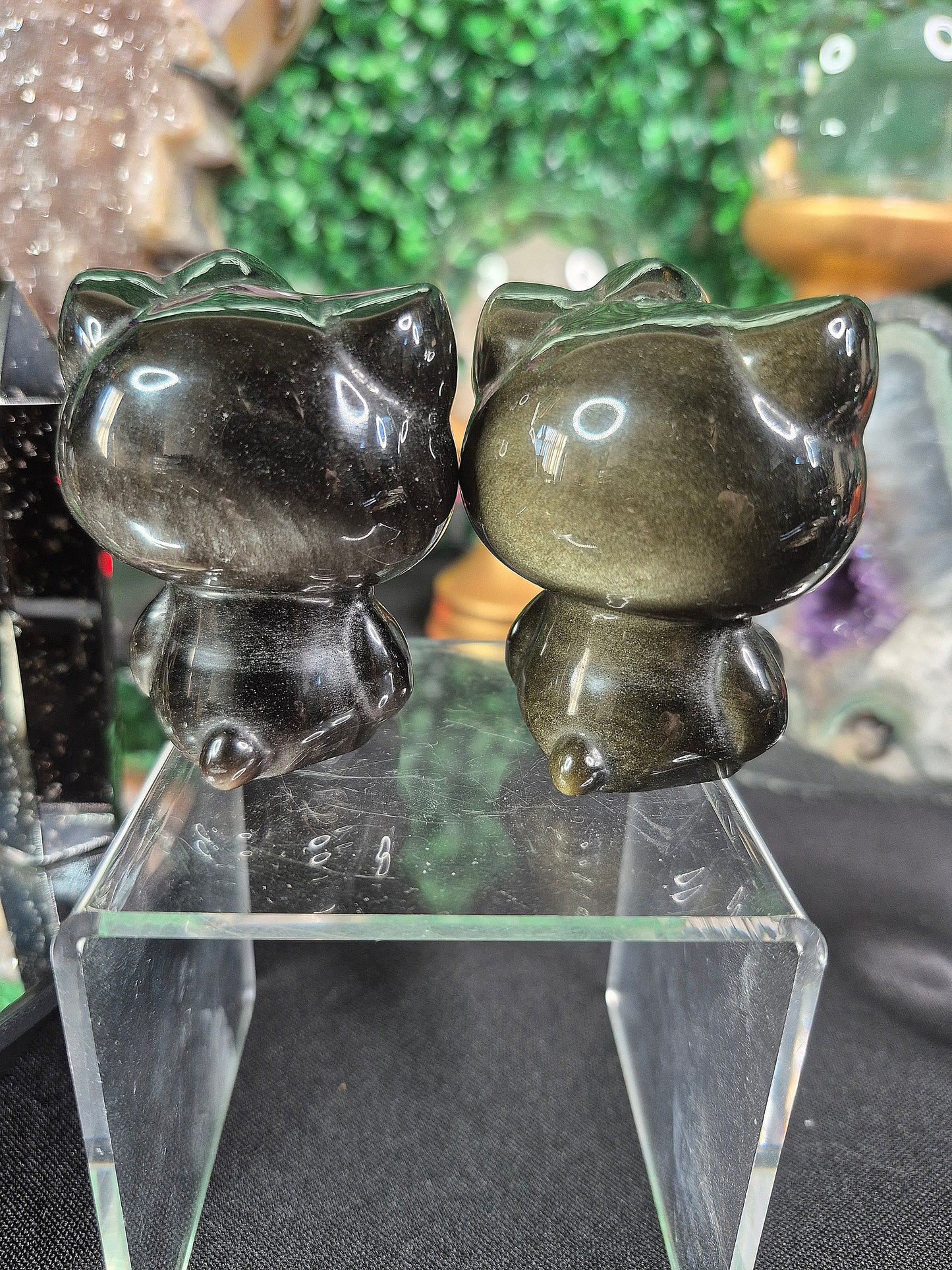 Silver or Gold Sheen Obsidian Hello Kitty