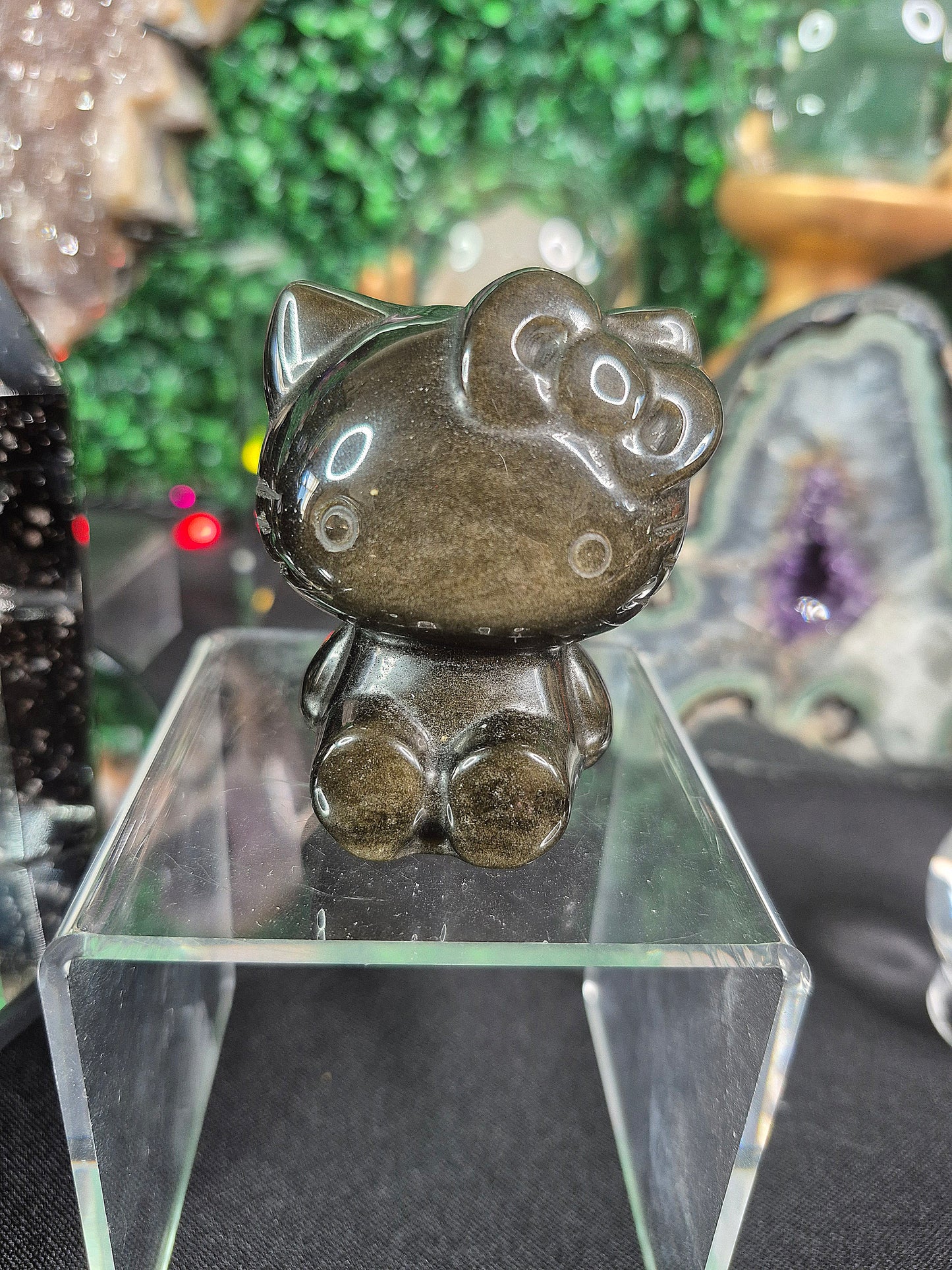 Silver or Gold Sheen Obsidian Hello Kitty